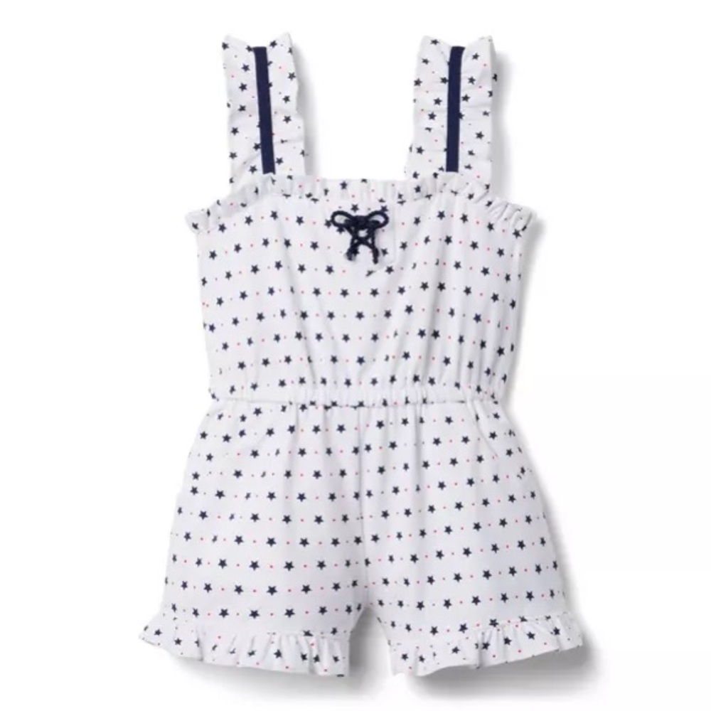 Janie and Jack Fourth of July Star Ruffle Trim Romper, 5, MSRP $59